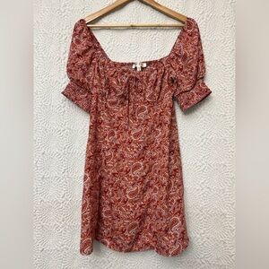 Row A Dress Size Small Paisley Babydoll Mini Milkmaid Peasant Puff Sleeve NWT